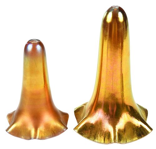 TWO GOLD IRIDESCENT GLASS SHADESearly 3774f5