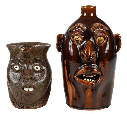 TWO SOUTHERN POTTERY FACE JUGS21st