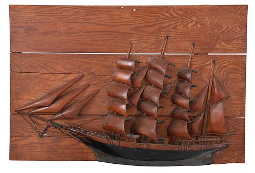 CARVED WOOD SHIP PLAQUEAmerican, 19th/20th