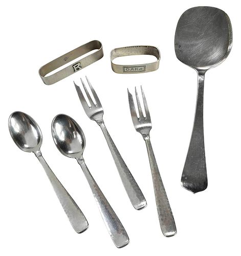 FIFTEEN HAMMERED SILVER FLATWARE20th