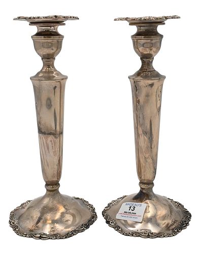 PAIR OF STERLING SILVER CANDLESTICKS,