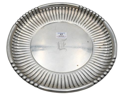 ROUND STERLING SILVER TRAY, MONOGRAMMED,