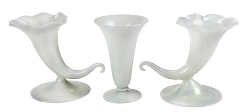 THREE STEUBEN STYLE WHITE IRIDESCENT