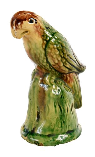 EARTHENWARE TRI-GLAZED PARROT FORM