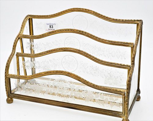 BRASS AND CUT CRYSTAL LETTER HOLDER  37760b