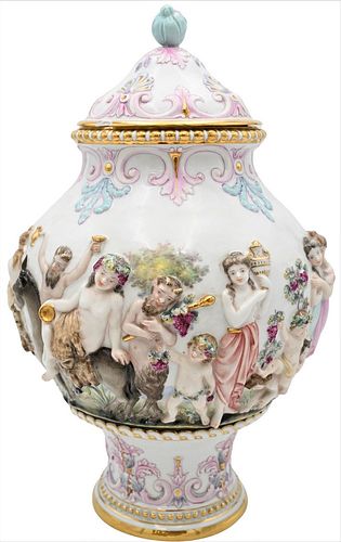 PORCELAIN URN WITH COVER, HAVING