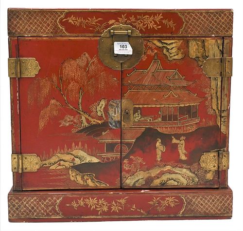 CHINESE RED LACQUERED CABINET  37761e