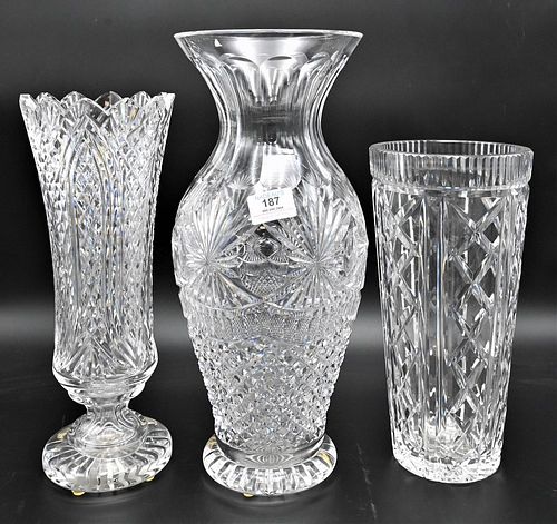 THREE LARGE WATERFORD CRYSTAL VASES,