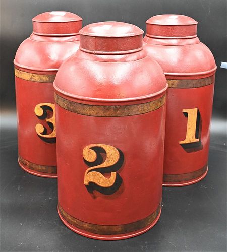 SET OF 3 RED TOLD TEA CANISTERS  377693