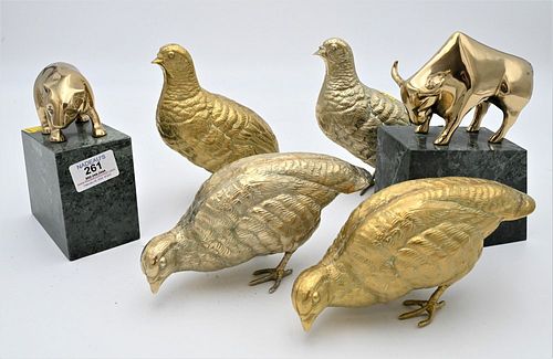 SIX PIECE GROUP OF BRASS FIGURES, TO