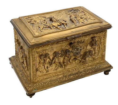 FRENCH GILT BRONZE JEWELRY BOX, HAVING