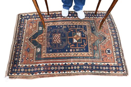 CAUCASIAN ORIENTAL THROW RUG, WORN