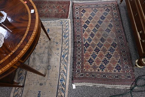 FOUR WORN ORIENTAL RUGS, 2' X 2'