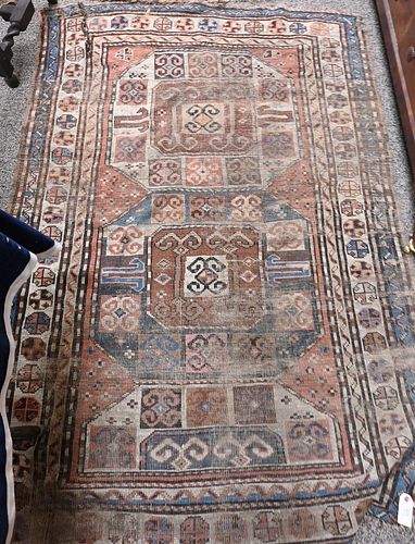 FOUR ORIENTAL RUGS, ALL VERY WORN,