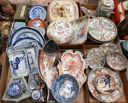 SIX TRAY LOTS, TO INCLUDE CHINESE PORCELAIN,