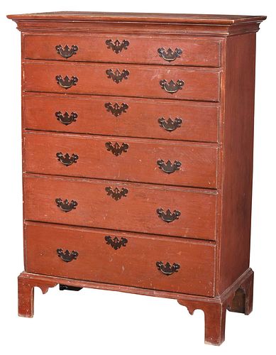 NEW ENGLAND CHIPPENDALE RED PAINTED 3777e6