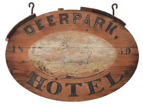 VINTAGE PAINTED WOOD HANGING SIGN  37786d
