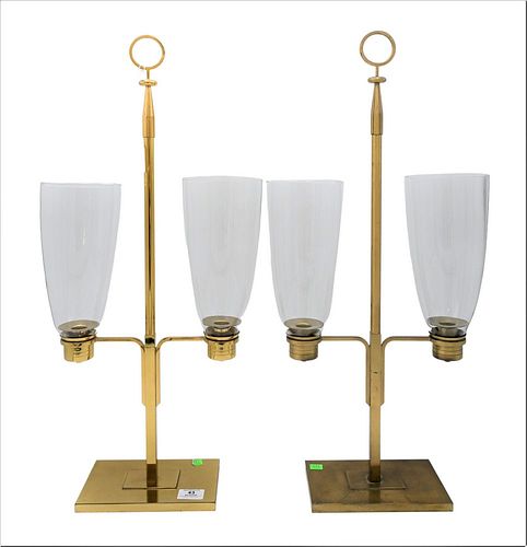 PAIR OF BRASS CANDELABRAS, WITH