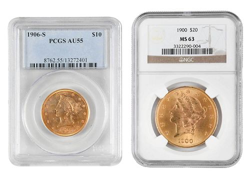 TWO GRADED GOLD COINS1900 Liberty 3778e1