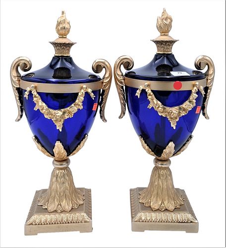 PAIR OF FRENCH STYLE URNS COBALT 3778e4