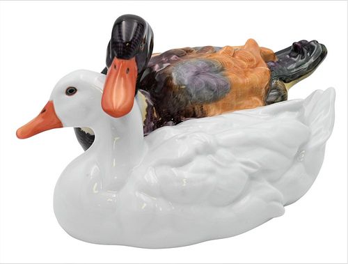 LARGE HEREND DUCK FIGUREAL GROUP,
