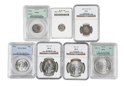 SEVEN GRADED COINS1913 type I buffalo 377901