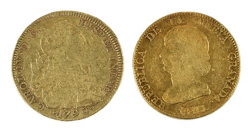 TWO COLOMBIAN GOLD COINS1790 Colombia