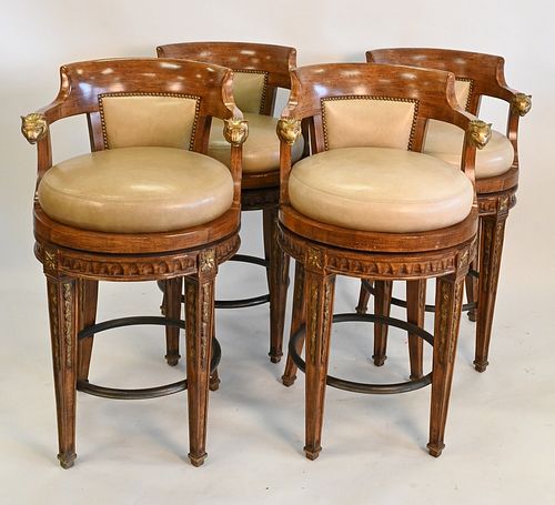 SET OF FOUR SWIVEL BAR STOOLS, WITH