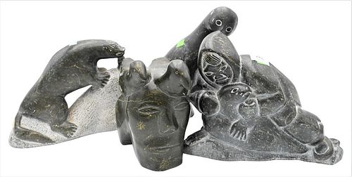 GROUP OF FOUR ESKIMO CARVED SCULPTURES,