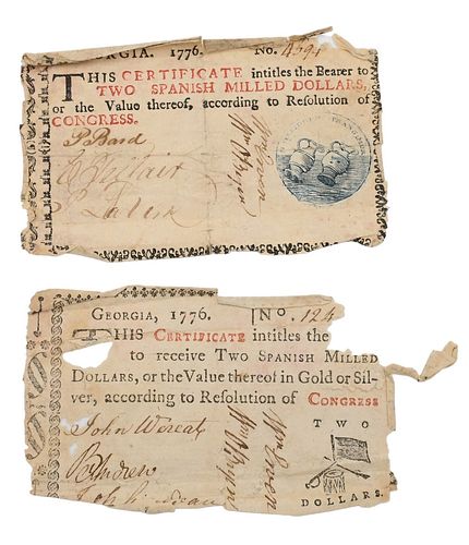 TWO GEORGIA COLONIAL PAPER CURRENCY