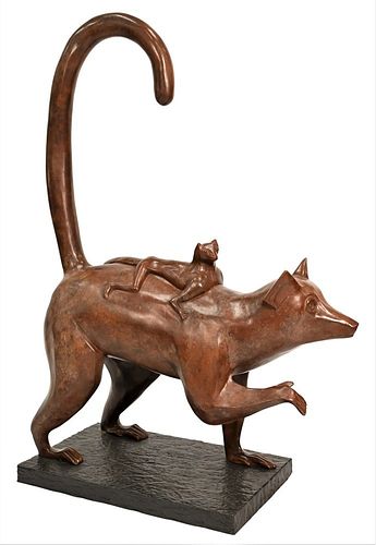 LARGE BRONZE SCULPTURE LEMUR CARRYING 3779f1