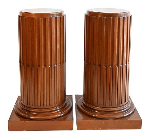 PAIR MAHOGANY REEDED COLUMN PEDESTALS 377a5d