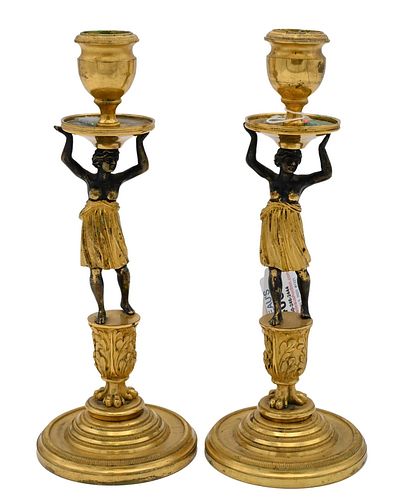 PAIR OF FRENCH BRONZE FIGURAL CANDLESTICKS  377a62