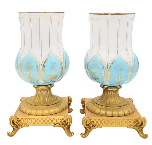 PAIR OF FRENCH OPALINE AND BRONZE 377a63