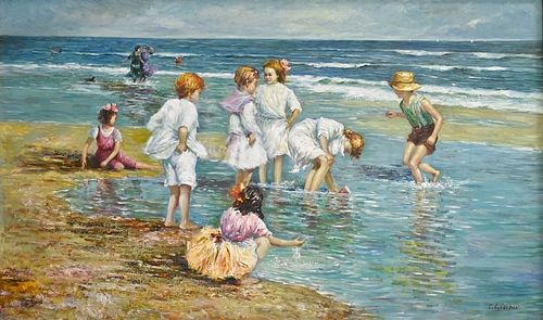 C.C. COOPER, BEACH SCENE WITH CHILDREN