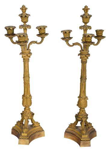 PAIR OF GILT BRONZE THREE LIGHT 377b5d