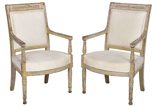 PAIR DIRECTOIRE CARVED PAINT DECORATED 377b6e