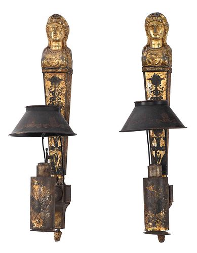 FINE PAIR EMPIRE TOLE PEINTE SCONCESFrench  377b7e