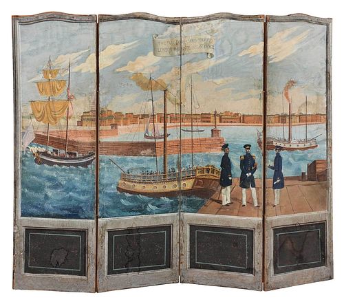 ENGLISH HAND PAINTED FOUR PANEL 377baf