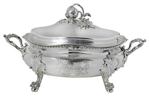 VICTORIAN ENGLISH SILVER SOUP TUREEN,