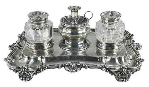 VICTORIAN ENGLISH SILVER INKSTANDBirmingham,