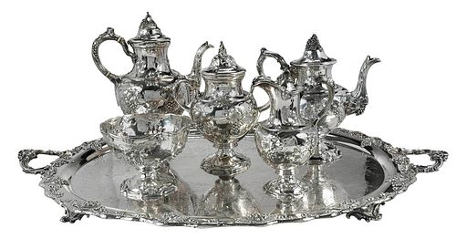 FIVE PIECE NEW YORK COIN SILVER TEA