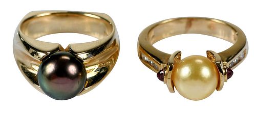 TWO 14KT PEARL RINGScustom designed  377c6b