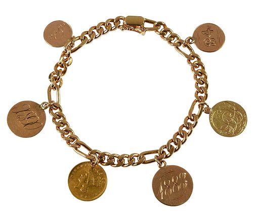 GOLD CHARM BRACELETsix charms  377c6d