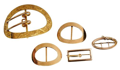 FOUR ANTIQUE GOLD BUCKLES AND BROOCHlarge