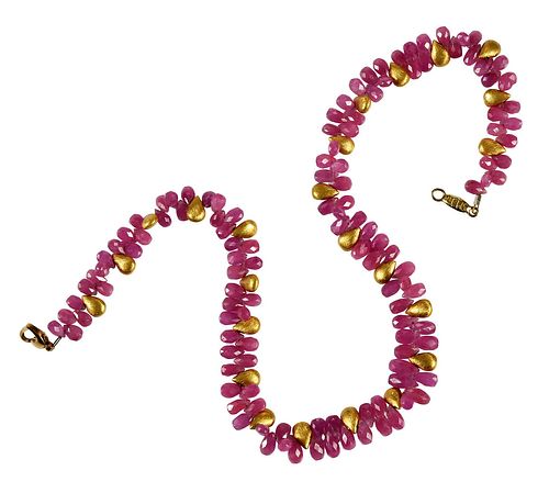 GOLD RUBY NECKLACEgraduated ruby briolette