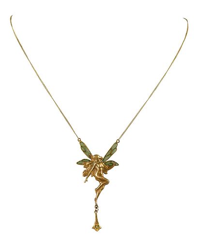 GOLD PLIQUE-A-JOUR NECKLACEArt Nouveau