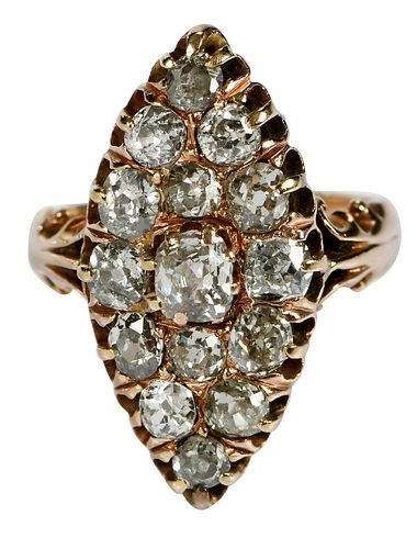 ANTIQUE 14KT. NAVETTE DIAMOND RING15