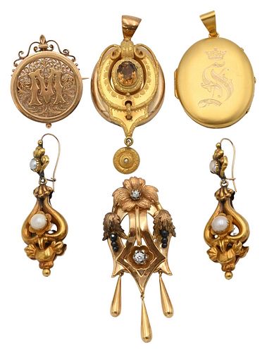 SIX PIECE VICTORIAN GOLD JEWELRY