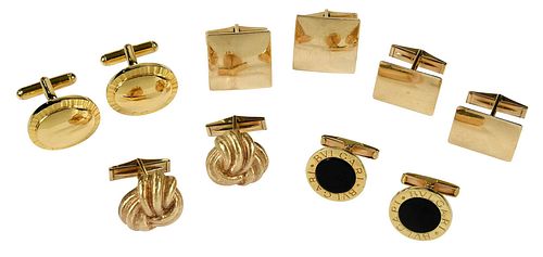 FIVE PAIRS GOLD CUFFLINKSoval design,